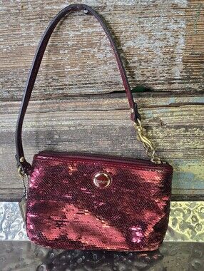 Coach Poppy Limited Edition Crimson Sequin Wristlet | Red Patent Leather EUC
